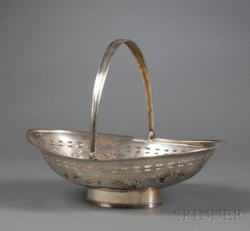 Appraisal: George III Silver Basket London makers' mark rubbed boat shaped