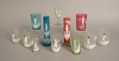 Appraisal: Twelve pieces of cameo decorated glass