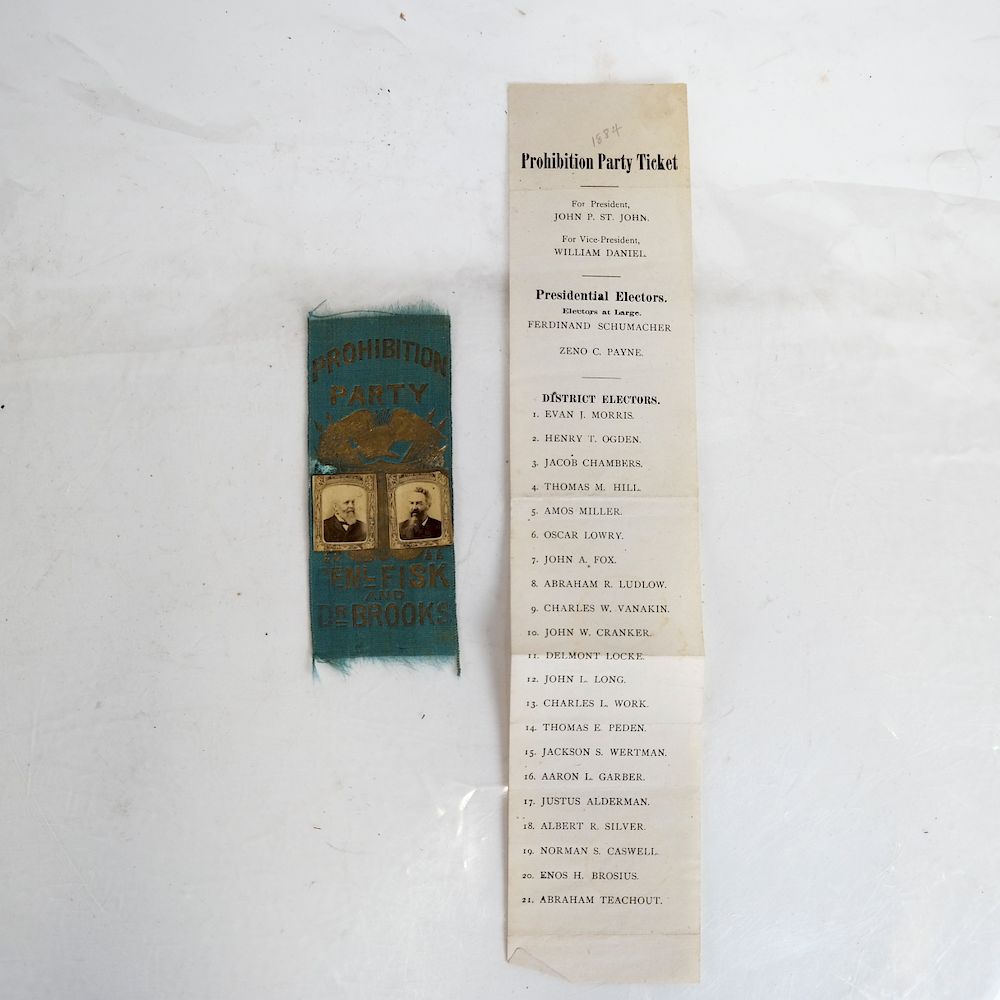 Appraisal: Prohibition Party Ballot Fisk Ribbon Prohibition Party Presidential Electors ticket