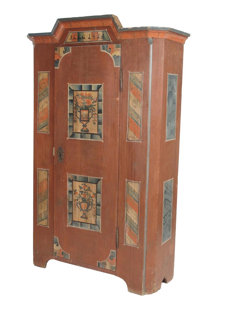 Appraisal: An early th century Tyrolean painted wardrobe