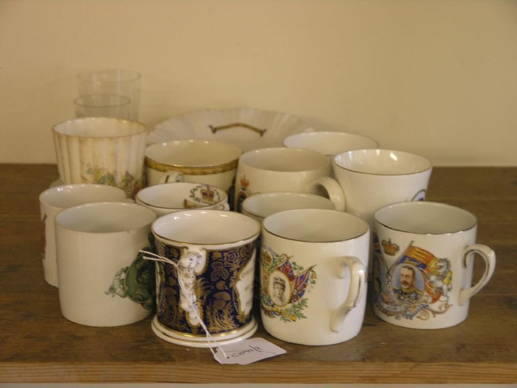 Appraisal: Twelve various royal commemorative mugs three royal commemorative plates two