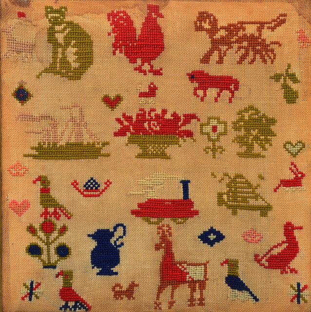 Appraisal: A TRADITIONAL CHILD'S SAMPLER with numeral and rhyme decoration by