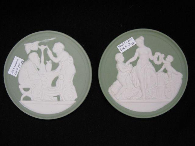 Appraisal: Pair of Green Jasperware Plaques diameter excellent