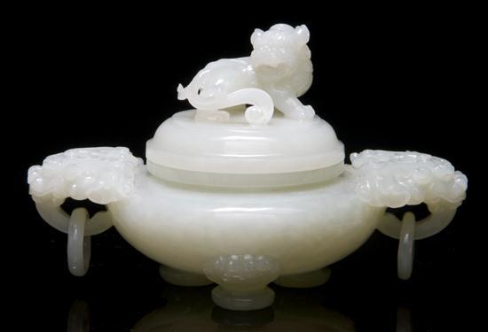 Appraisal: Pale Celadon Jade Censer having Buddhistic lion finial atop the