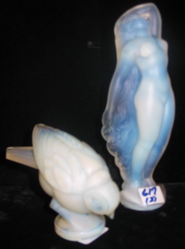 Appraisal: TWO SABINO OPALESCENT CRYSTAL PIECES a statue titled Silhouette in