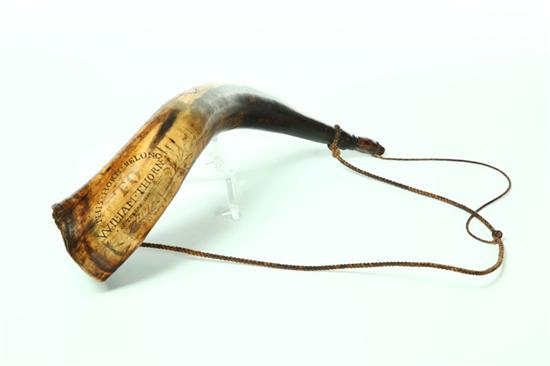 Appraisal: ENGRAVED POWDER HORN England or Newfoundland Inscribed ''This horn belongs