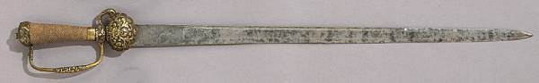 Appraisal: A continental hunting sword th century Straight inch single edged