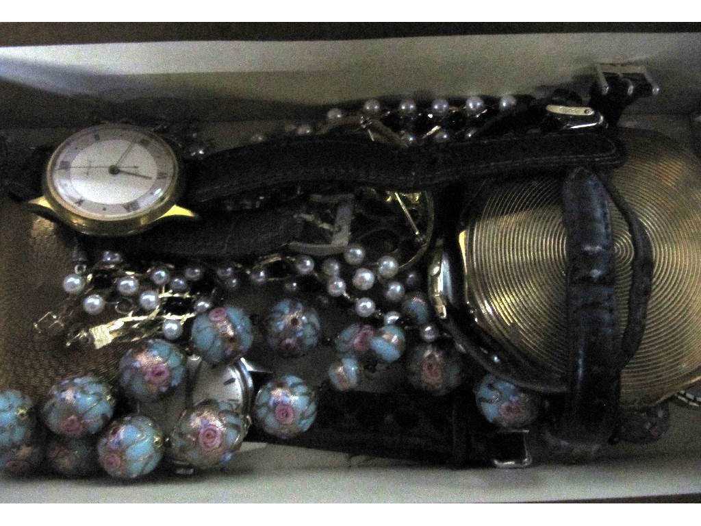 Appraisal: Box of costume jewellery watches and compacts