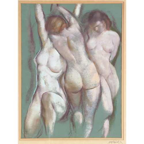 Appraisal: Joseph Hirsch - pastel on green paper of three nudes