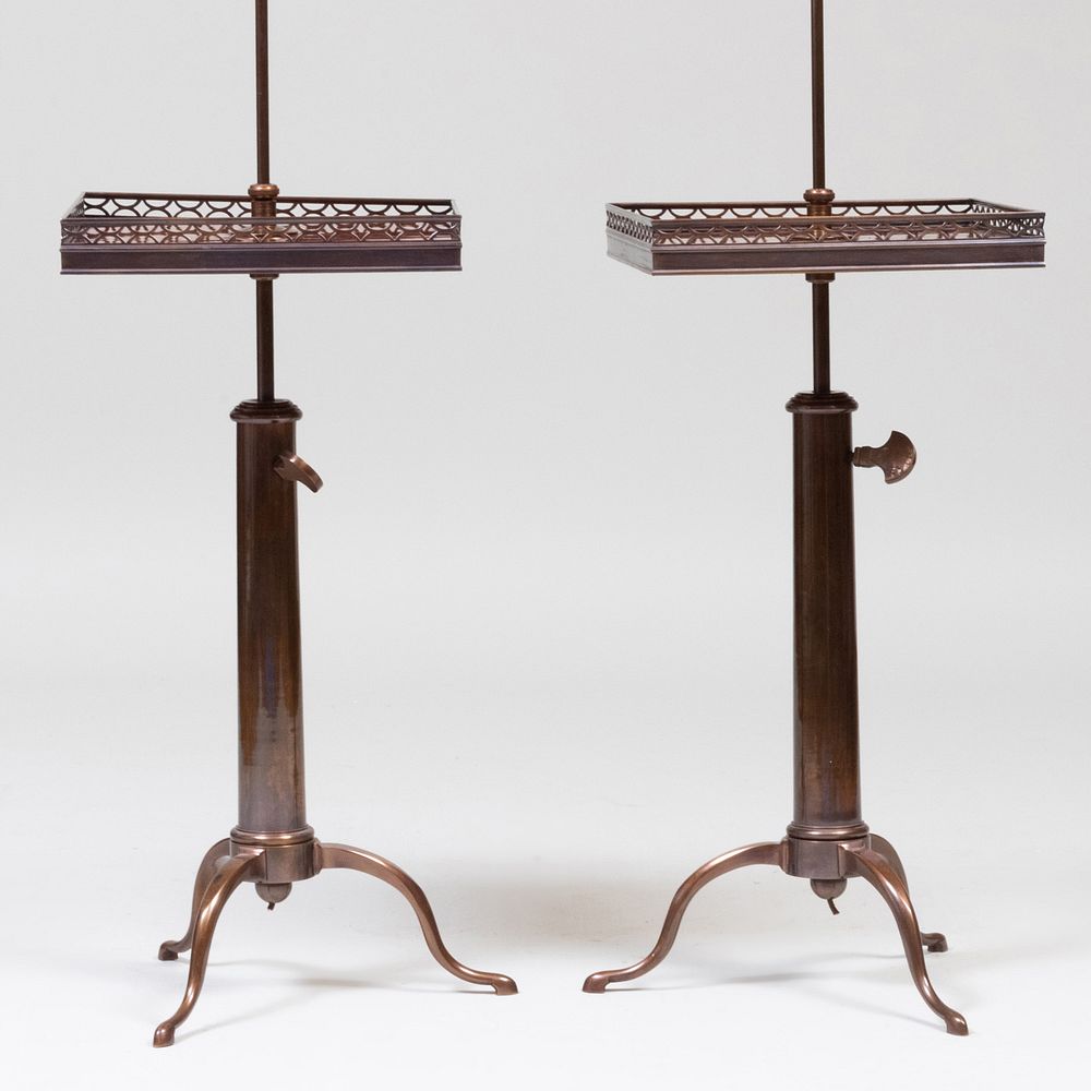 Appraisal: Pair of Brass-Mounted Mahogany Retractable Lamp Tables x x in