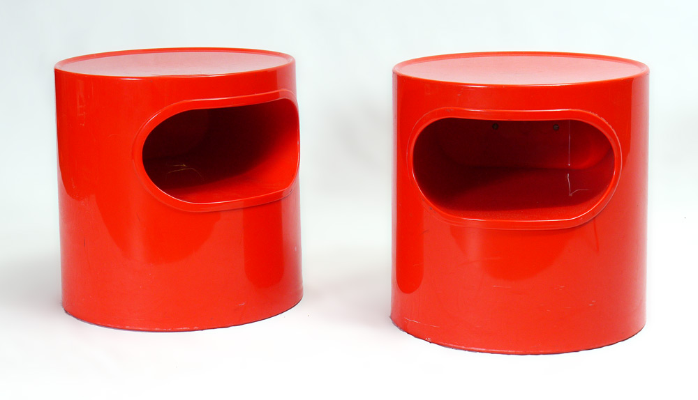 Appraisal: EMMA SCHWEINBERGER FOR ARTEMIDE NIGHTSTANDS Pair of red ''Giano'' molded