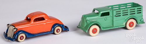 Appraisal: PAINTED CAST IRON TRUCK AND COUPEPainted cast iron truck and