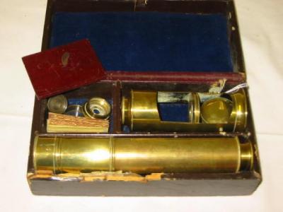 Appraisal: A BRASS MICROSCOPE AND TELESCOPE SET by F M Newton