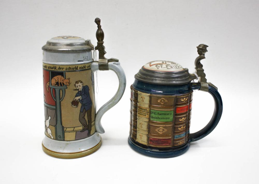 Appraisal: TWO METTLACH STONEWARE BEER STEINS comprised of L with etched