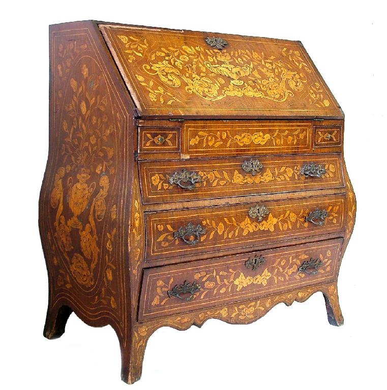 Appraisal: Late th early th century Dutch walnut marquetry bombe bureau