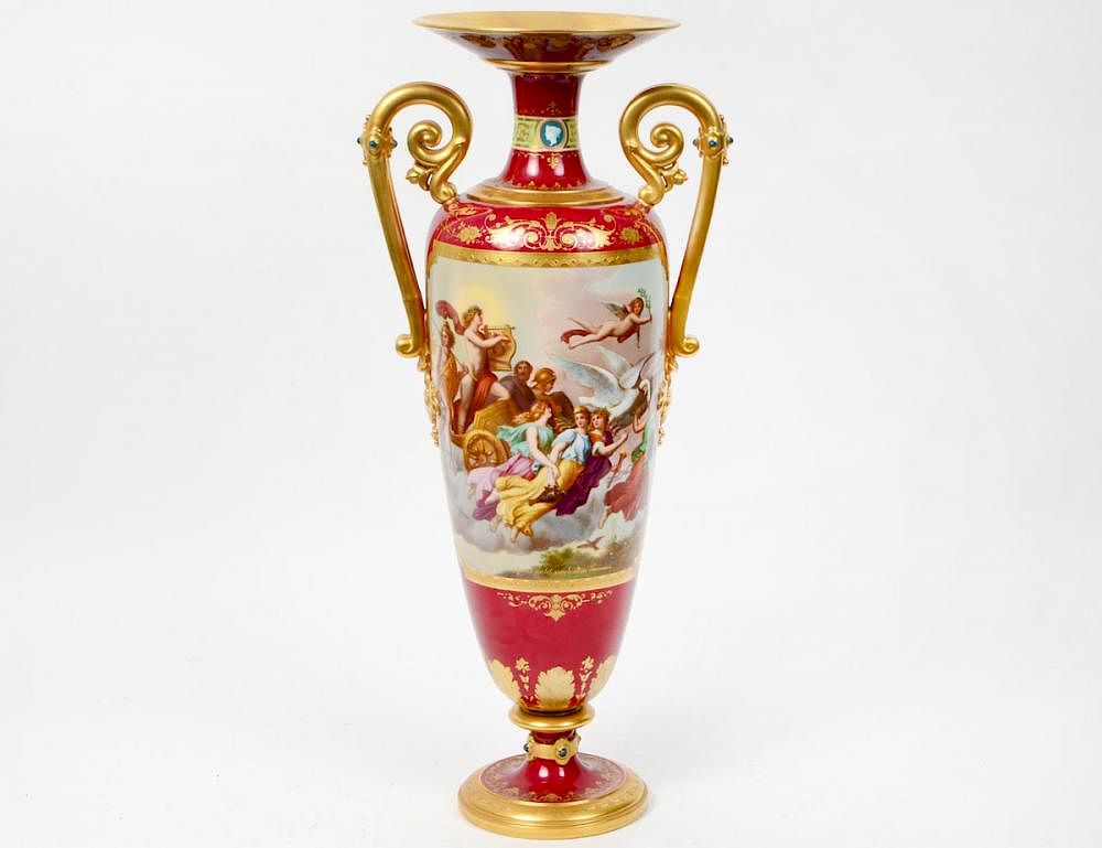 Appraisal: VIENNA JEWELED RUBY RED PORCELAIN VASE Third Quarter of the