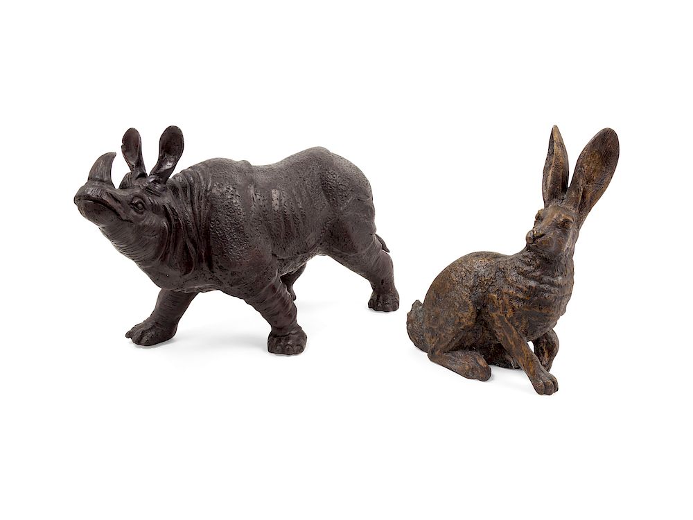 Appraisal: A Bronze Rabbit and a Bronze Rhinoceros A Bronze Rabbit