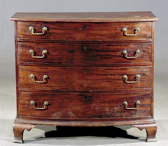 Appraisal: American mahogany bow front chest of drawers circa shaped top