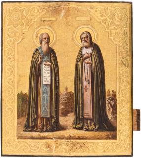 Appraisal: A RUSSIAN ICON OF SAINTS SERGIUS OF RADONEZH AND SERAPHIM