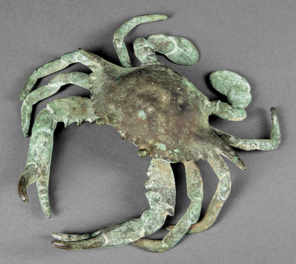 Appraisal: Continental Bronze Crab-Form Inkwell carapace as lid glass ink pot