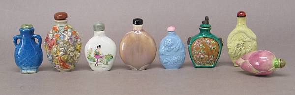 Appraisal: A group of seven enameled porcelain snuff bottles Three finished