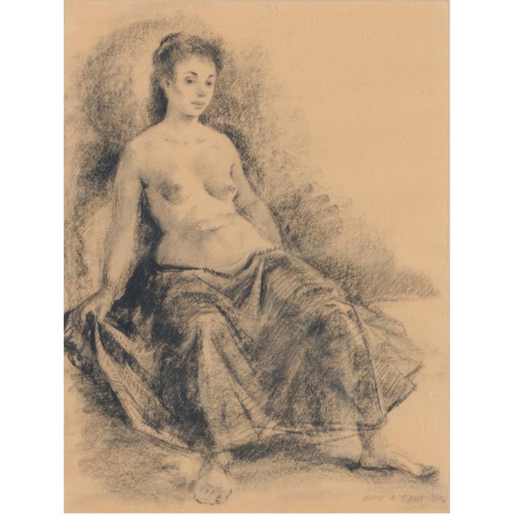 Appraisal: HARRY A DAVIS AMERICAN - SEATED FEMALE SEMI NUDE FIGURE