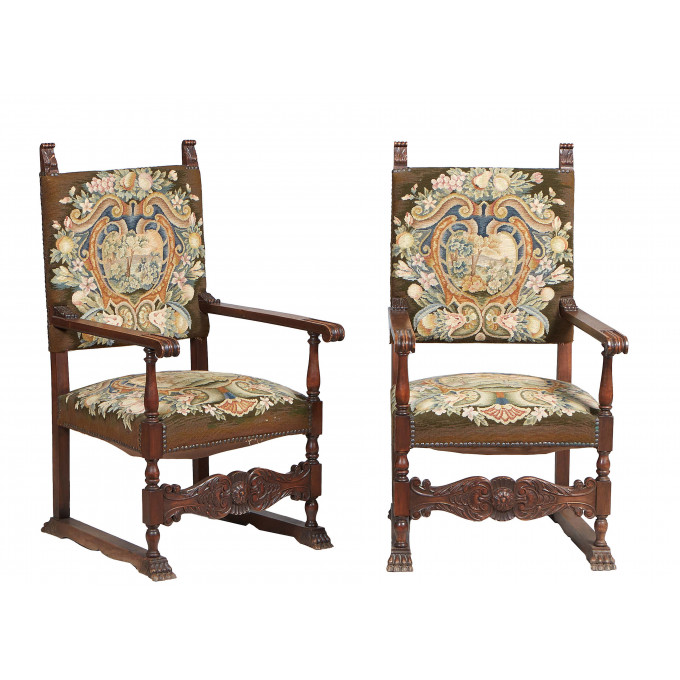 Appraisal: Pair of French Carved Walnut Louis XIV Style Carved Walnut