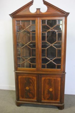 Appraisal: Sheraton Style Inlaid Mahogany Corner Cabinet Nice quality with inlays