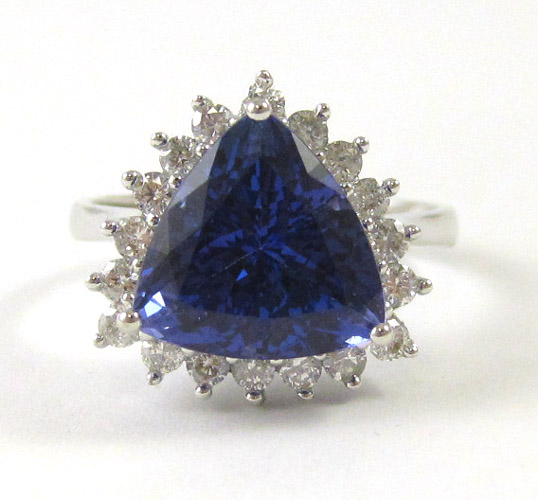 Appraisal: TANZANITE DIAMOND AND WHITE GOLD RING with appraisal The white