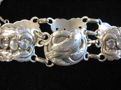 Appraisal: Danish style sterling silver bracelet Georg Jensen Six love bird