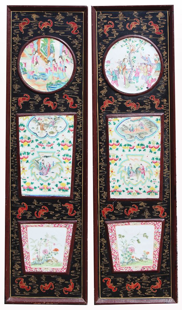 Appraisal: Chinese Famille Rose Inset Porcelain Wall Panels Antique Chinese Famille