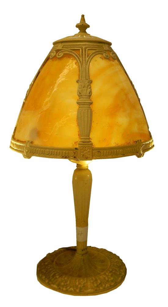 Appraisal: Unsigned boudoir lamp c - dome-shaped apricot-colored slag glass shade