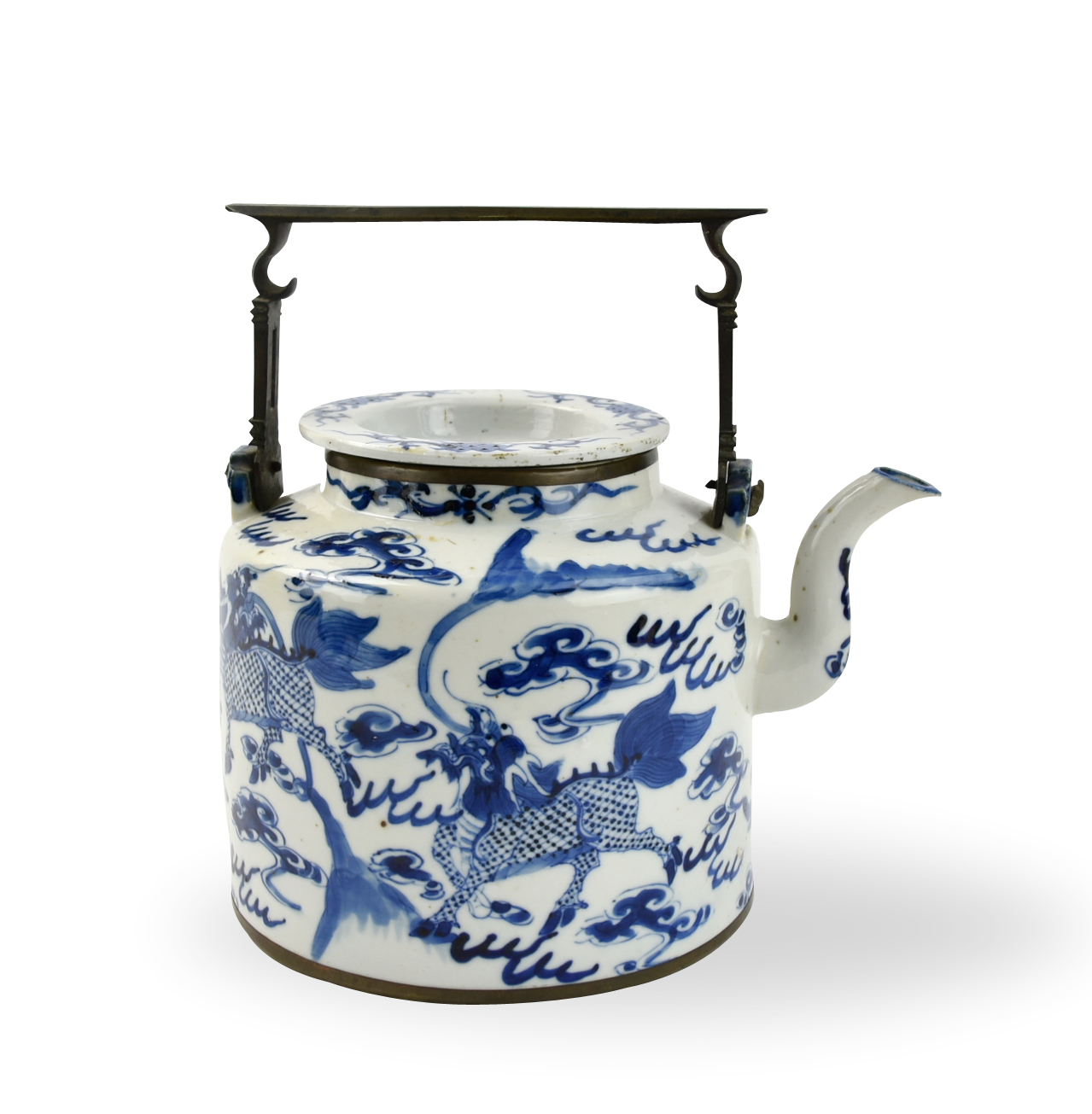 Appraisal: Chinese th C blue white porcelain teapot of broad cylindrical