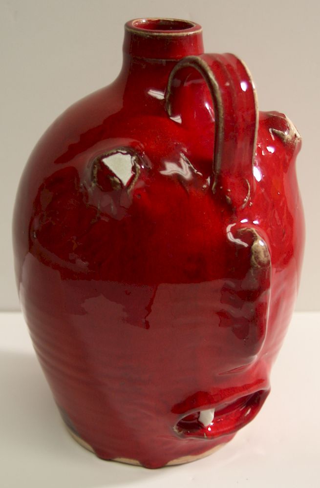 Appraisal: Outsider Art J Owens Red Glaze Face Jug Owens J