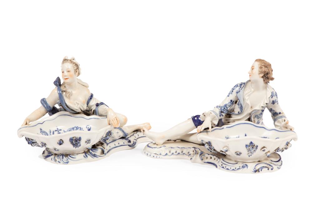 Appraisal: Pair of Meissen Porcelain Blue Onion Figural Sweetmeat Dishes th