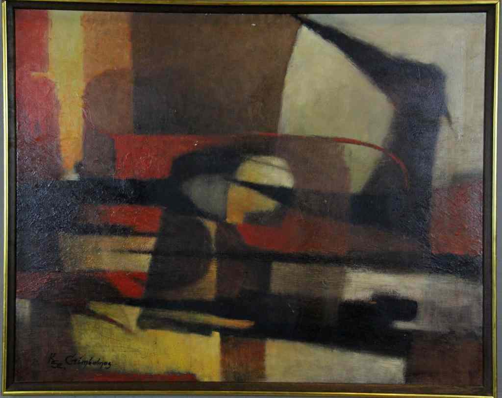 Appraisal: Kalman Czimbalmos Oil Painting On CanvasDepicting an abstract painting in