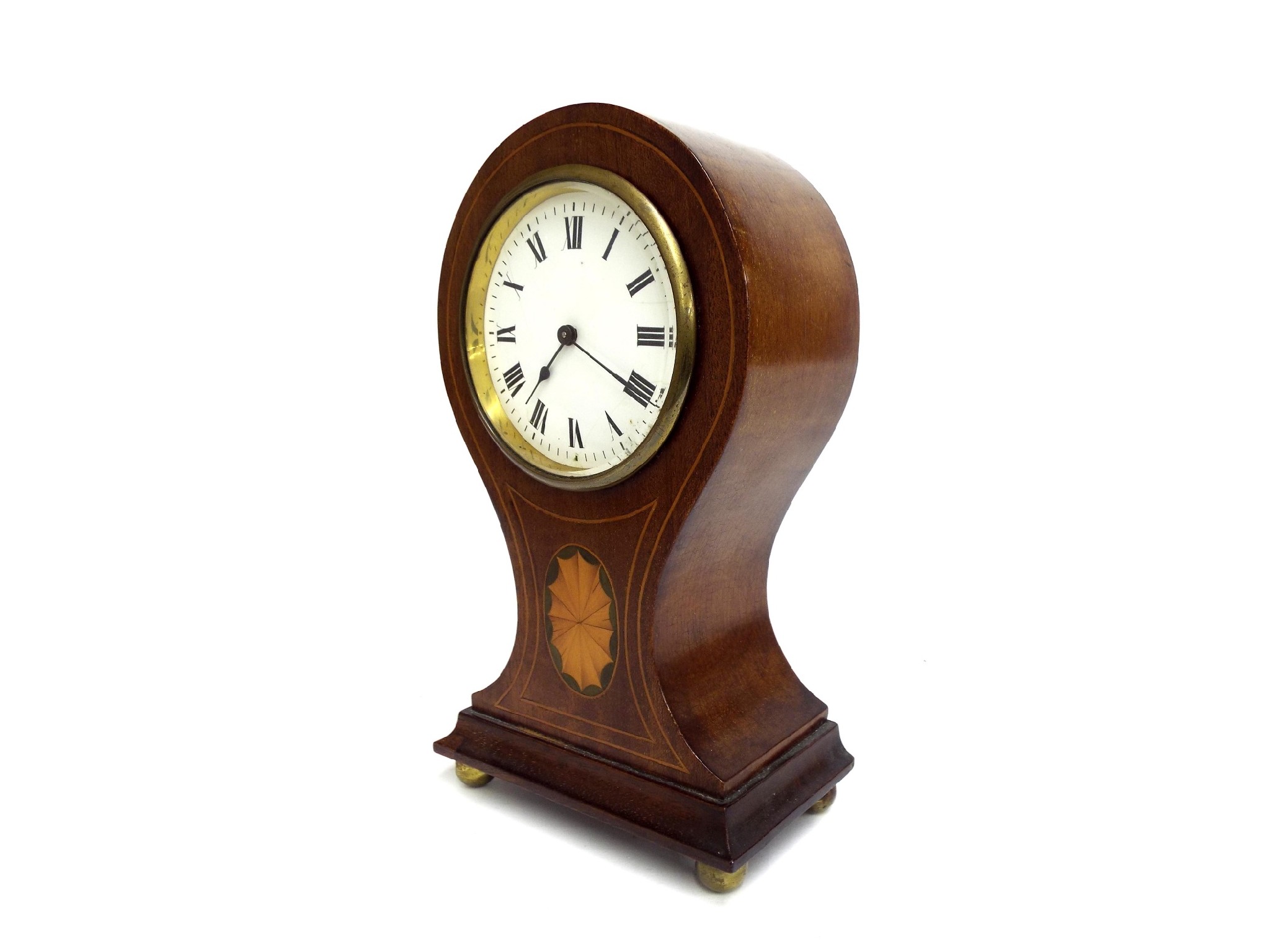 Appraisal: Edwardian walnut and boxwood inlaid balloon head timepiece with enamel