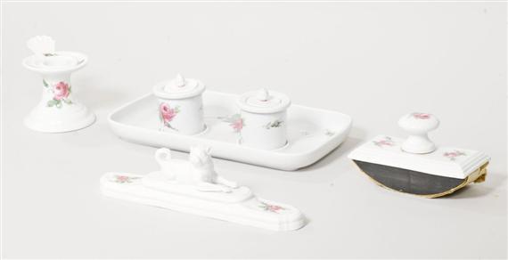 Appraisal: WRITING SET 'ROSE' Meissen late th century Comprising tray two