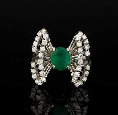 Appraisal: A Platinum Diamond and Emerald Ring Platinum ring in the