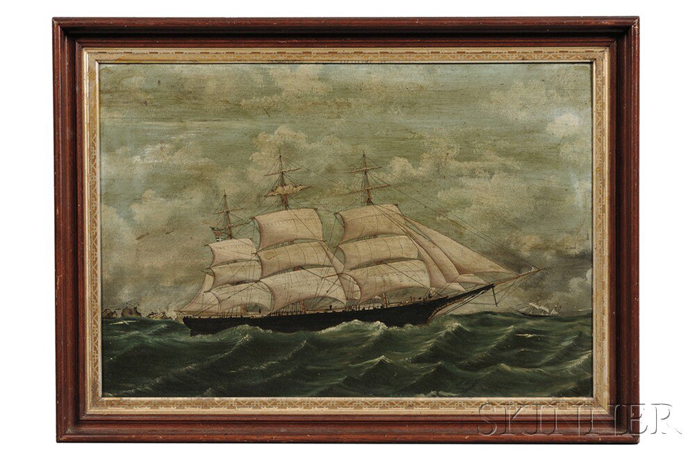 Appraisal: American School Late th Century Portrait of the Three-masted Vessel