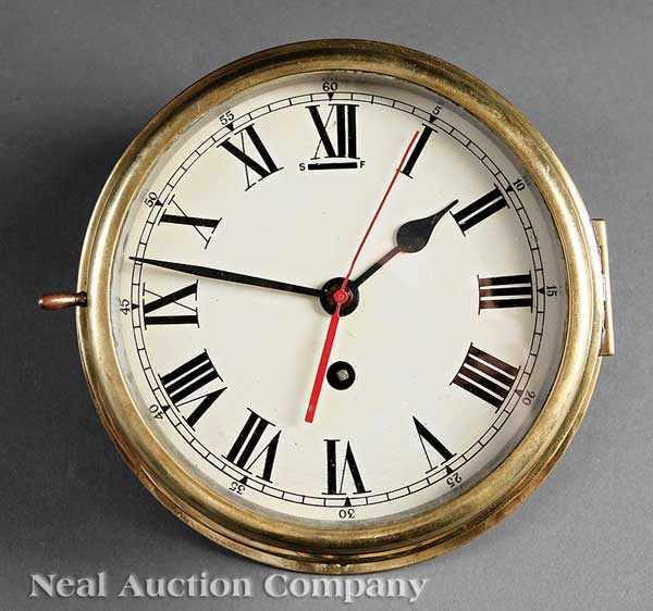 Appraisal: An English Brass and Nickel-Plated Ship's Clock c with sweeping