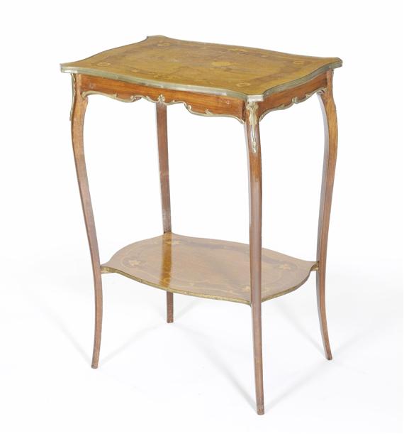 Appraisal: SMALL SIDE TABLE Louis XV style Palisander and walnut marquetry