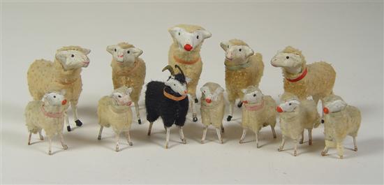 Appraisal: Toy Sheep Figurines Circa Eleven sheep and goat figurine Felt-covered