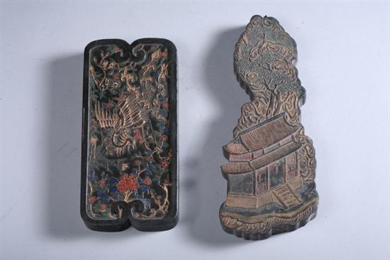 Appraisal: TWO CHINESE INK CAKES - Larger in long