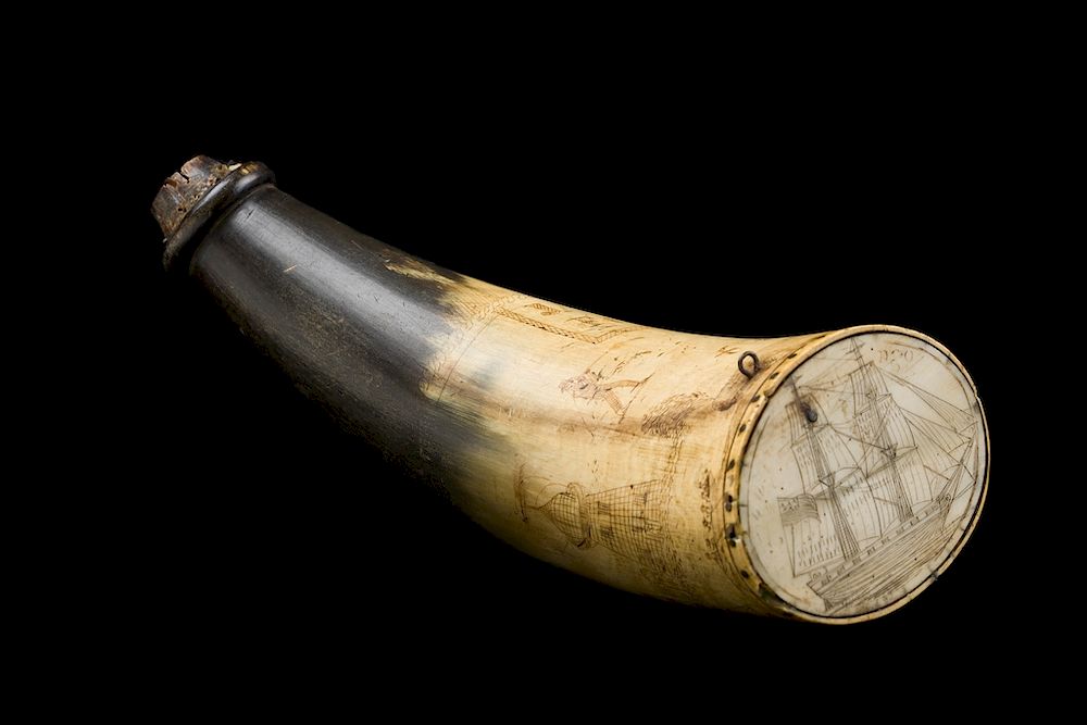 Appraisal: SCRIMSHAW POWDER HORN OF WHALER JAMES BATES A handsome and