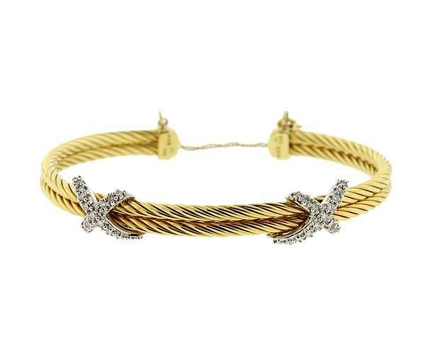 Appraisal: David Yurman K Gold Diamond X Cuff Bracelet METAL K