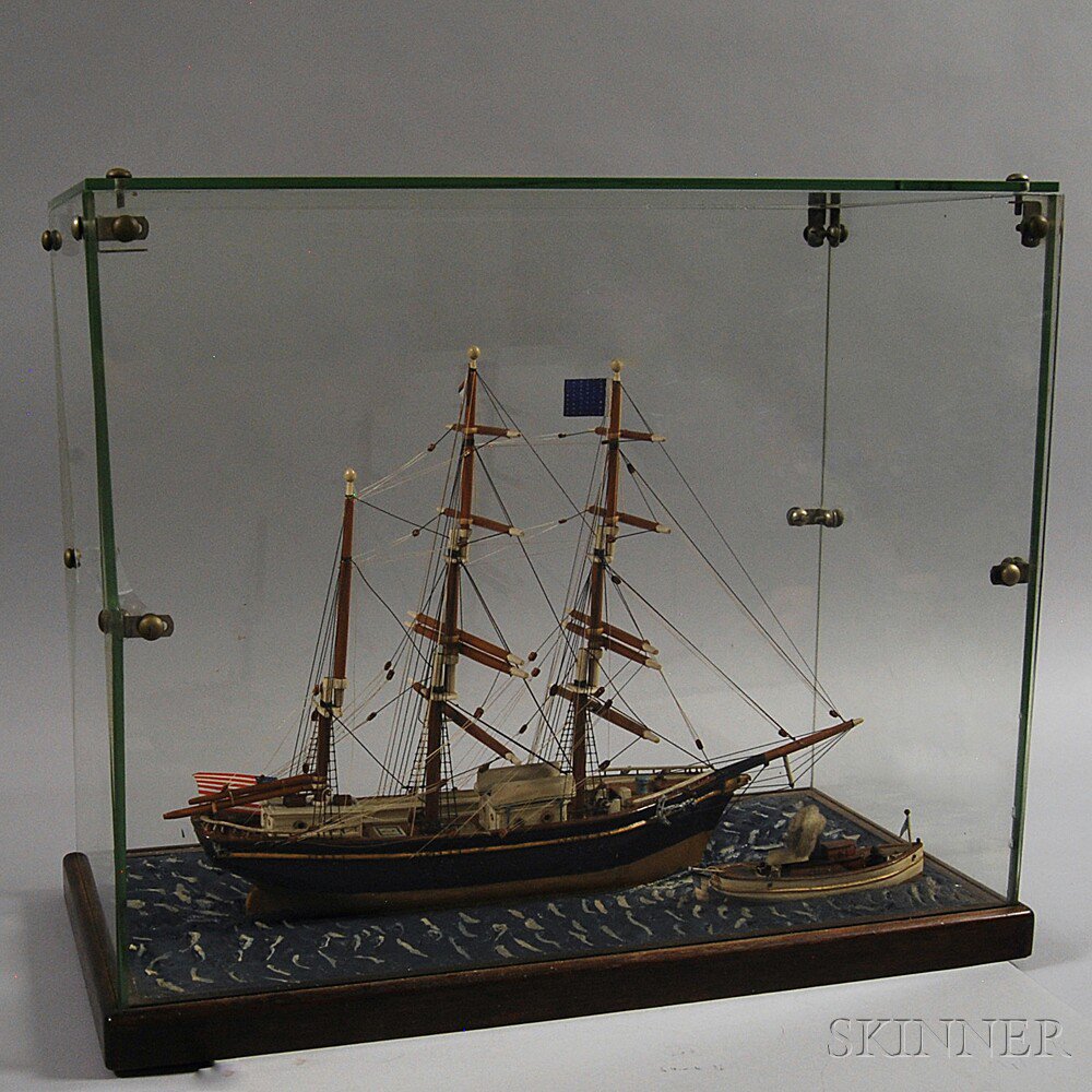 Appraisal: Cased Carved and Painted Ship's Model of the India depicting