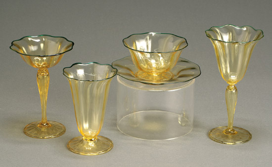 Appraisal: Group of Five Durand Spanish Yellow Glass Table Articles First