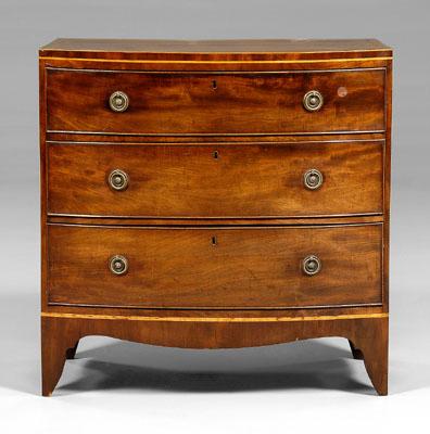 Appraisal: Hepplewhite inlaid bow-front chest elm pine and other mixed secondary