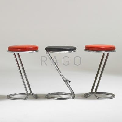 Appraisal: GILBERT ROHDE Three bar stools USA s Chromed steel vinyl